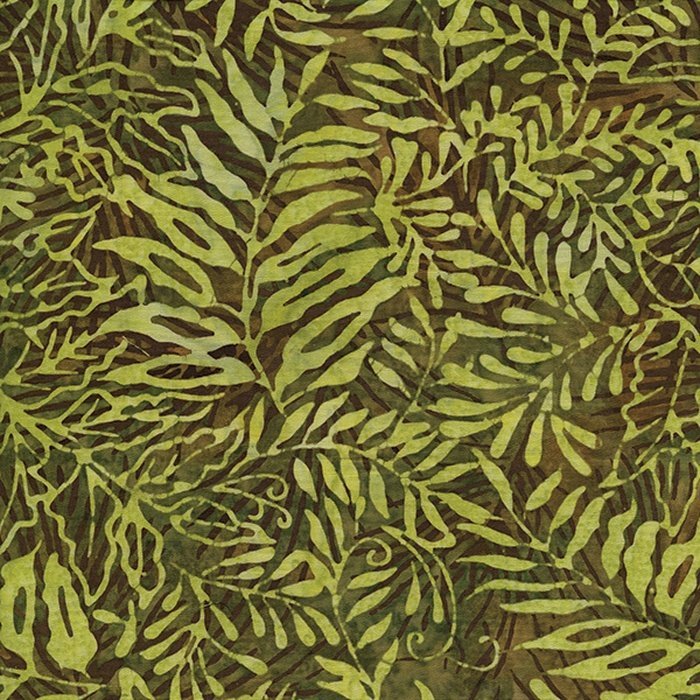 Island Batik 111501056 Greens over Green & Brown, Ferns,  Leaves, COUNTRYSIDE, 100% Cotton