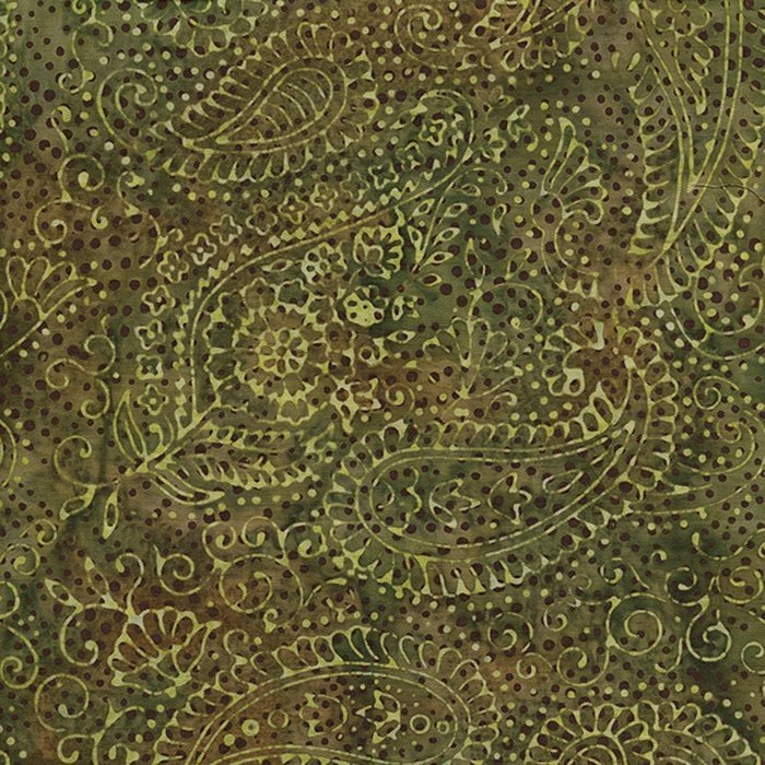 Island Batik 111505050  Green, Paisley, 100% Cotton