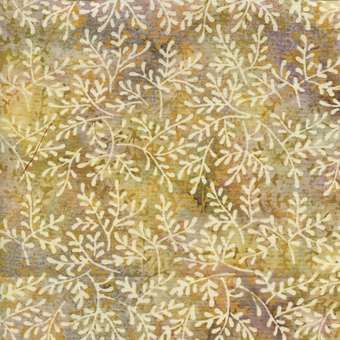 Island Batik 121506075 Mini Leaf- Cream/Gold/Pale Green, French Roasted, 100% Cotton