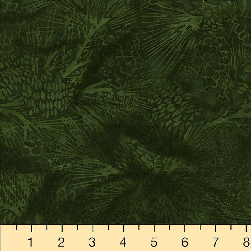 Island Batik 121723686 Green Forest, Pine-cones and Pine-Needles in Forest Green , 100% Cotton