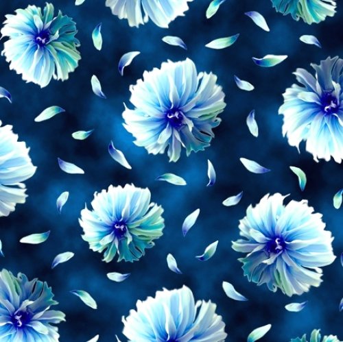 1649-27123 W, KENZIE-TOSSED BLOOMS-BLUES, Quilting Treasures