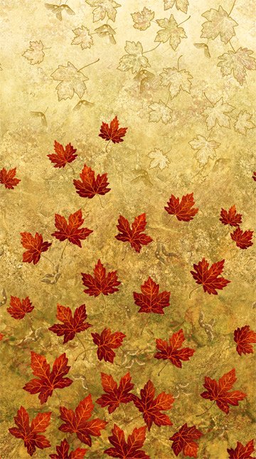 Maplewood  22015-34 Tan, Scarlet Ombre Falling Leaves, Scarlet