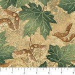 Maplewood  22017-12 Beige, Teal Maple Leaves & Maple Seeds on Beige,  Woodland