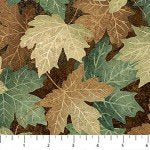 Maplewood 22019-35 Brown, Teal & Olive Maple Leaves on Brown, Woodland