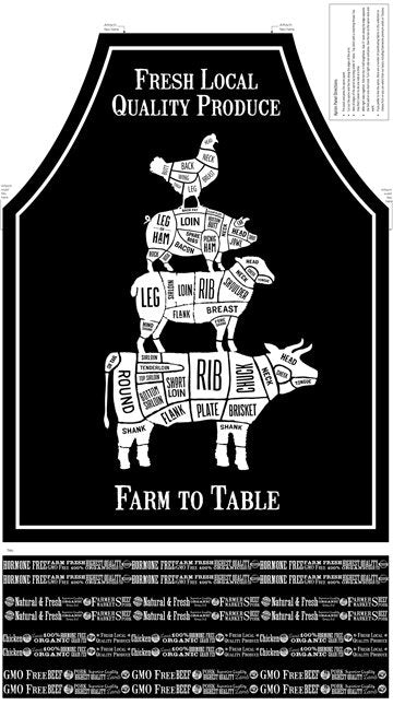 22515-99 Black, Farm Kitchen Apron, FARM TO TABLE, Northcott