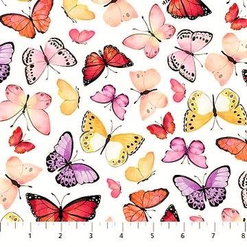 22594-10 White, Butterfly s,  APRIL SHOWERS, Northcott