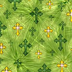 The Lord Is My Shepherd(F-4)GREEN CROSSES, 27446-G, QT FABRICS