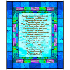 How Sweet The Sound AMAZING GRACE STAINED GLASS PANEL BLUE