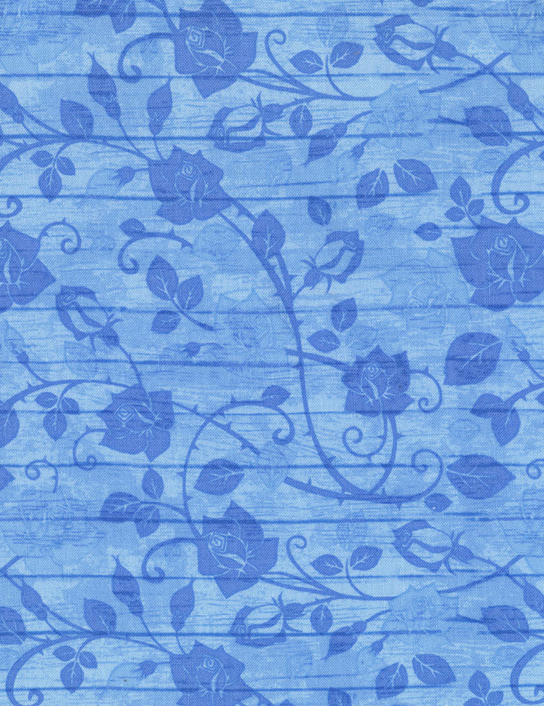 JN-C5774-Aqua, Blue Floral on Light Blue Wood, Bohemian Blues, Timeless Treasures