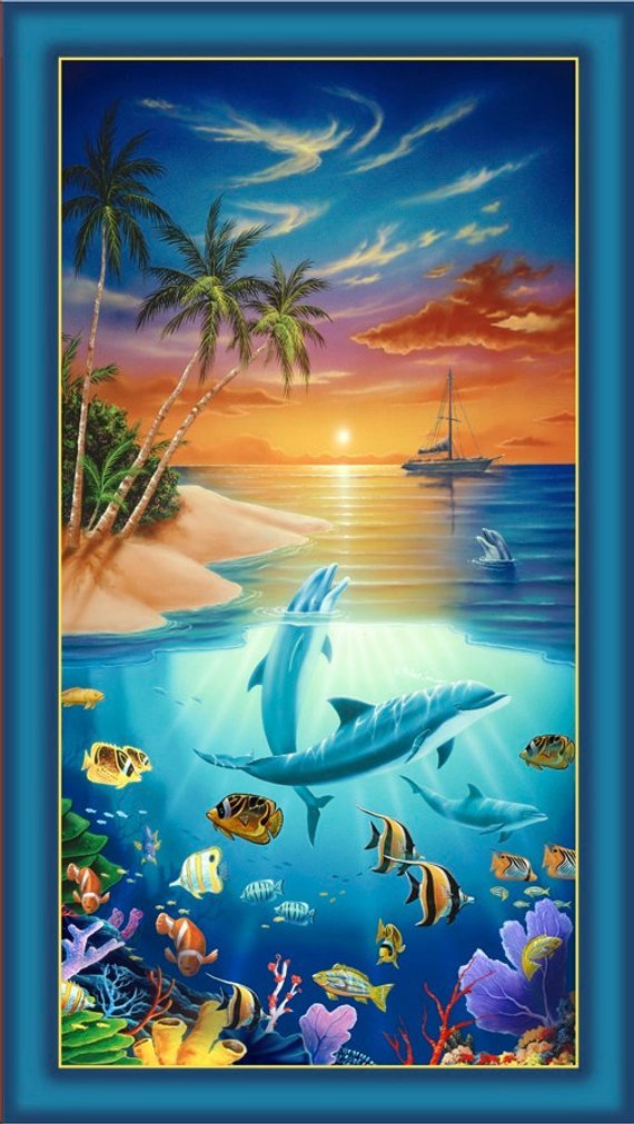 24591-Q Sunset Swim, Dolphins,  "Artworks" Quilting Treasures