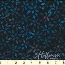 Bali Batik P2034-101 Evening,  Diamond petal flowers in plum, blue, and deep teal on black,  Leafy Diamond, Hoffman Fabrics 100% Cotton